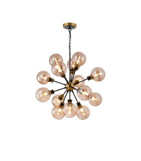 Placid 78cm Pendant 14 Light E14 15cm Round Glass Shade Brass Amber Plated & Satin Black-1