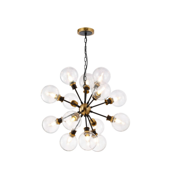 Placid 78cm Pendant 14 Light E14 15cm Round Glass Shade Brass Clear & Satin Black-1