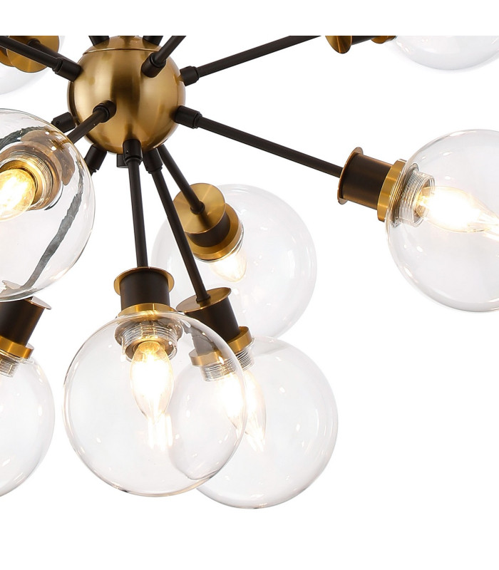 Placid 78cm Pendant 14 Light E14 15cm Round Glass Shade Brass Clear & Satin Black-7