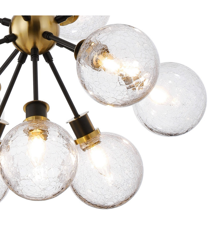 Placid 78cm Pendant 14 Light E14 15cm Round Crackled Glass Shade Brass Clear & Satin Black-6