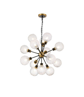 Placid 78cm Pendant 14 Light E14 15cm Round Textured Crumple Glass Shade Brass Clear & Satin Black-1