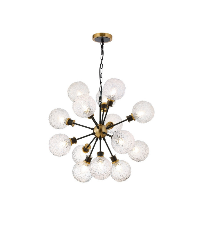 Placid 78cm Pendant 14 Light E14 15cm Round Textured Crumple Glass Shade Brass Clear & Satin Black-1