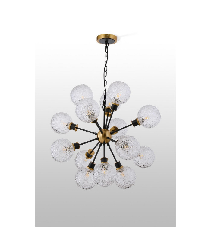 Placid 78cm Pendant 14 Light E14 15cm Round Textured Crumple Glass Shade Brass Clear & Satin Black-8