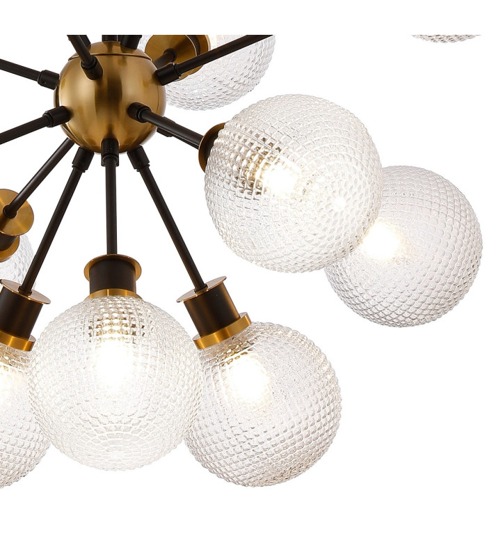 Placid 78cm Pendant 14 Light E14 15cm Round Textured Diamond Pattern Glass Shade Brass Clear & Satin Black-6