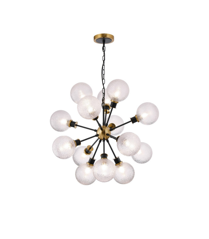 Placid 78cm Pendant 14 Light E14 15cm Round Dimpled Glass Shade Brass Clear & Satin Black-1