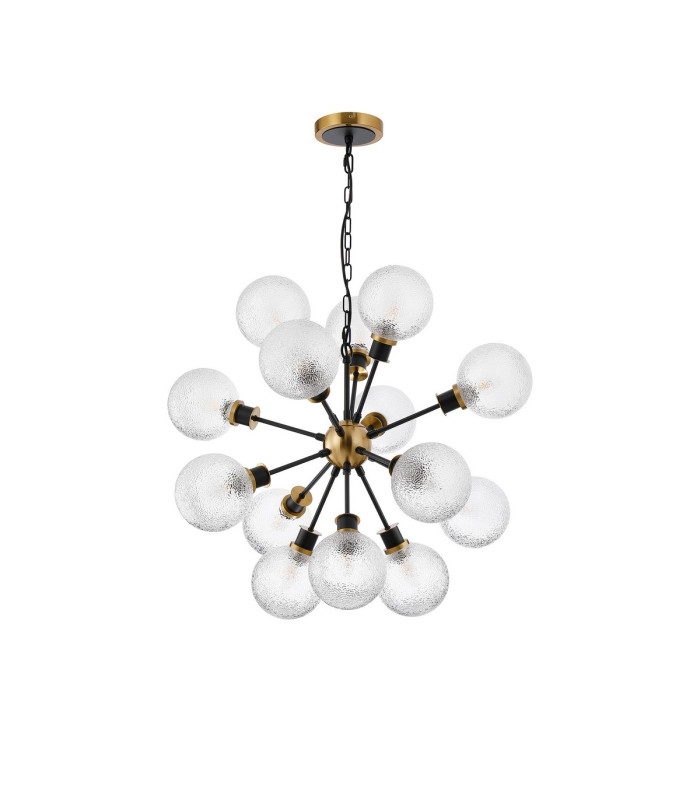 Placid 78cm Pendant 14 Light E14 15cm Round Dimpled Glass Shade Brass Clear & Satin Black-4