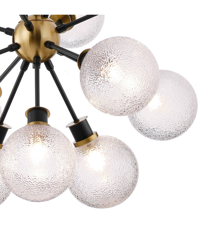 Placid 78cm Pendant 14 Light E14 15cm Round Dimpled Glass Shade Brass Clear & Satin Black-7