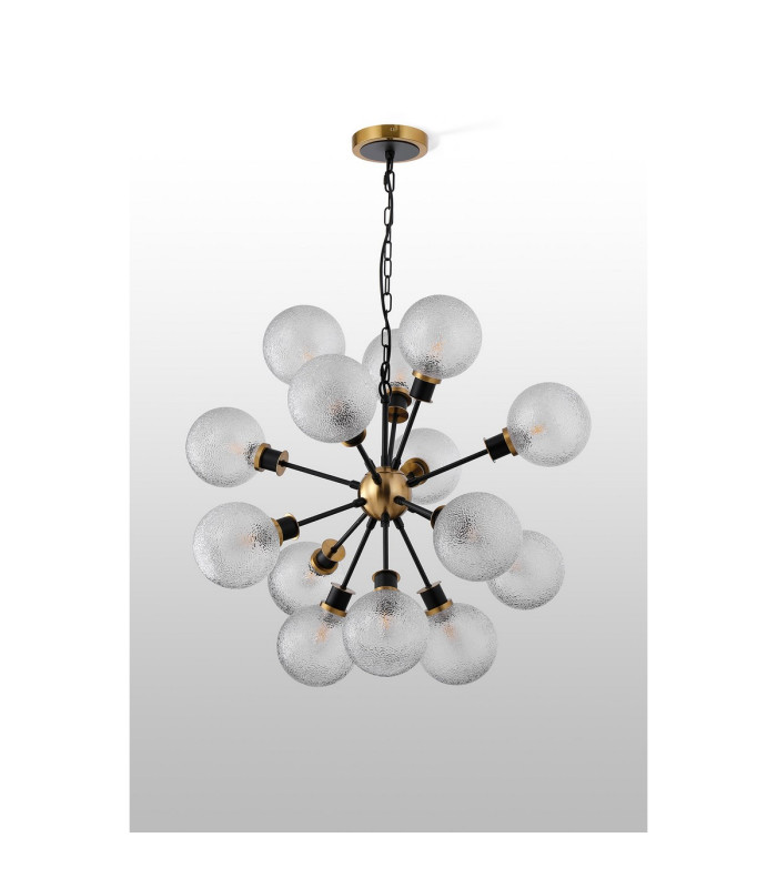 Placid 78cm Pendant 14 Light E14 15cm Round Dimpled Glass Shade Brass Clear & Satin Black-8
