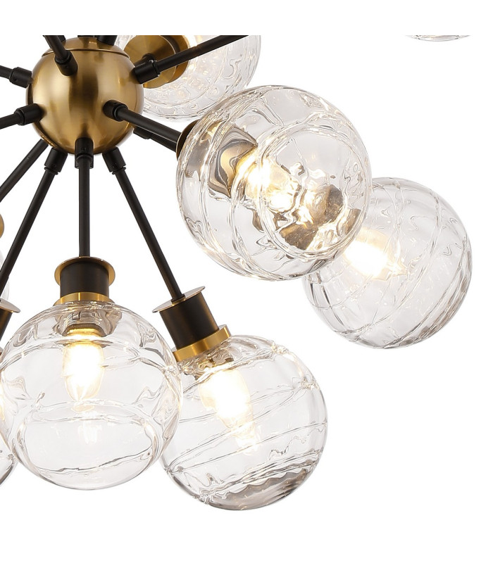Placid 78cm Pendant 14 Light E14 15cm Round Textured Melting Glass Shade Brass Clear & Satin Black-7