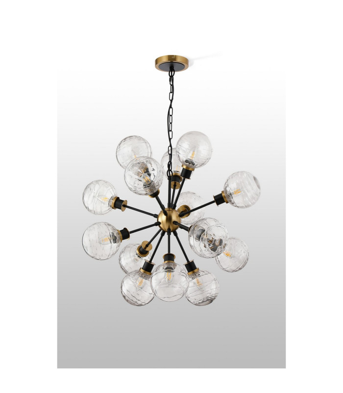 Placid 78cm Pendant 14 Light E14 15cm Round Textured Melting Glass Shade Brass Clear & Satin Black-8