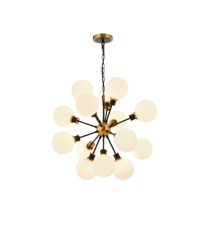Placid 78cm Pendant 14 Light E14 15cm Round Glass Shade Brass Opal & Satin Black-1