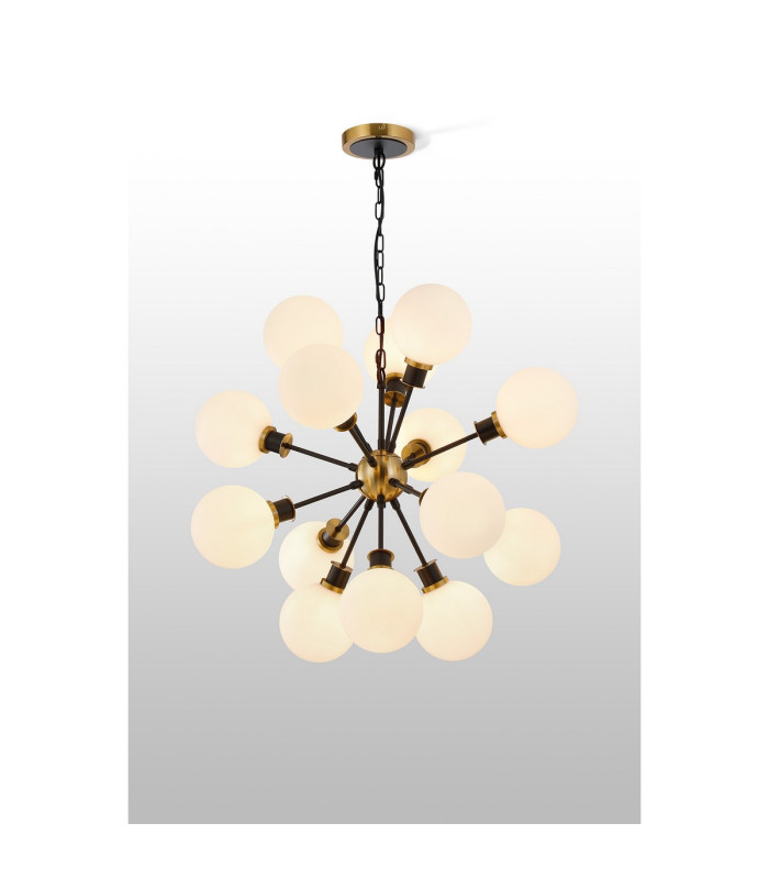 Placid 78cm Pendant 14 Light E14 15cm Round Glass Shade Brass Opal & Satin Black-3
