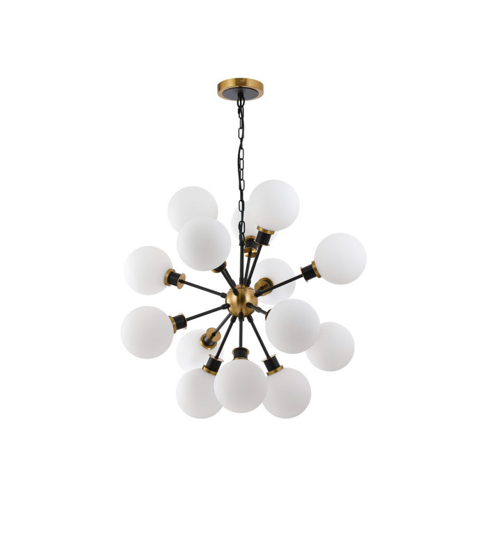 Placid 78cm Pendant 14 Light E14 15cm Round Glass Shade Brass Opal & Satin Black-4