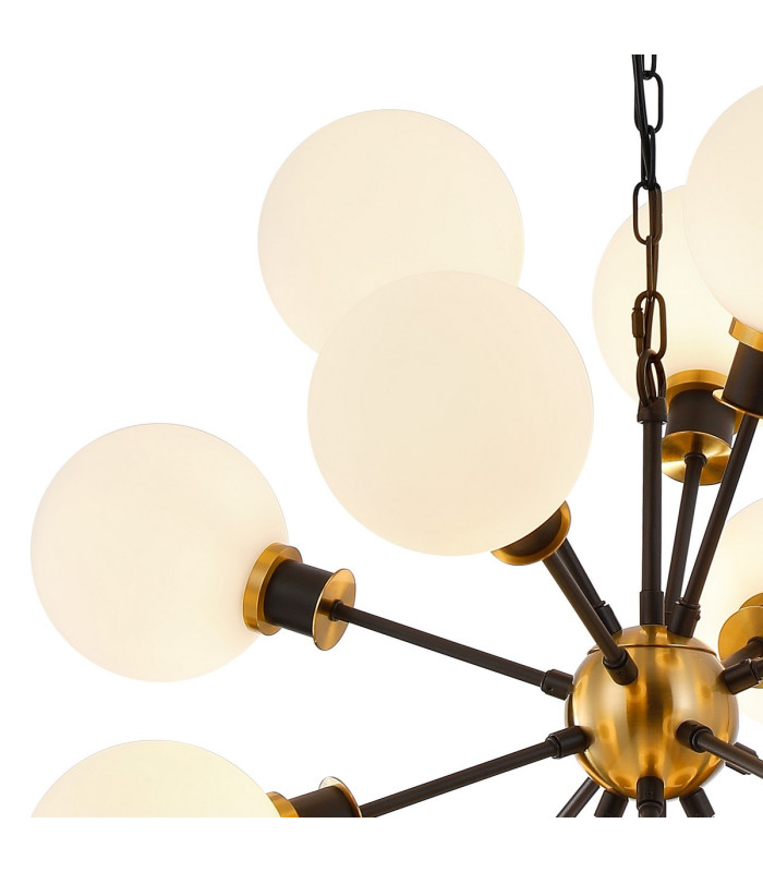 Placid 78cm Pendant 14 Light E14 15cm Round Glass Shade Brass Opal & Satin Black-6