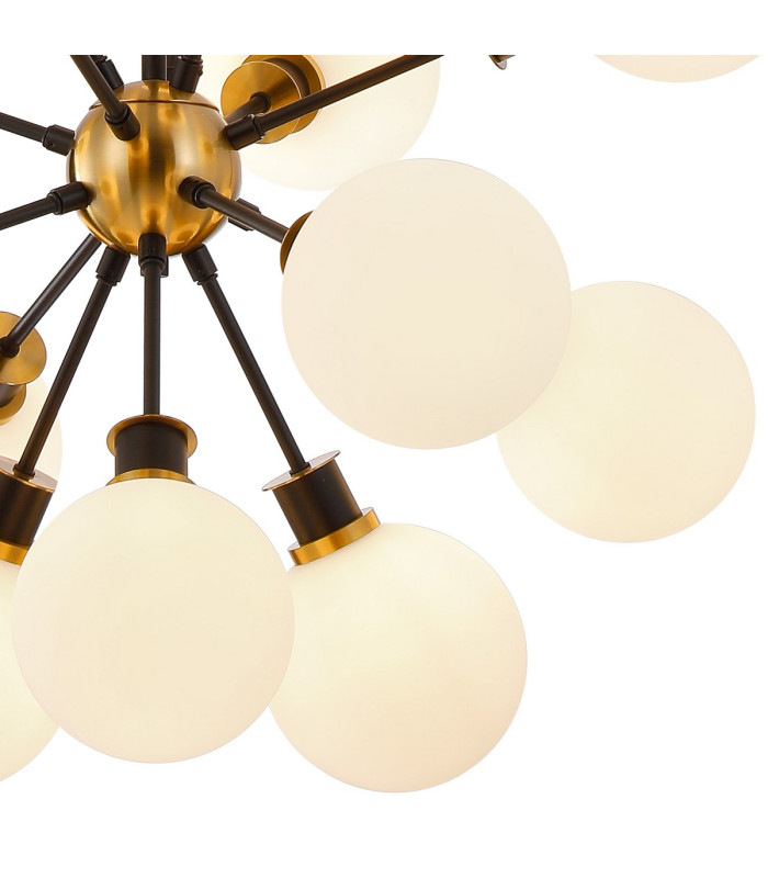 Placid 78cm Pendant 14 Light E14 15cm Round Glass Shade Brass Opal & Satin Black-7
