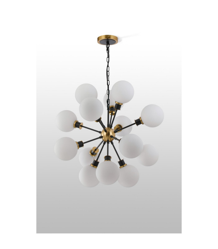 Placid 78cm Pendant 14 Light E14 15cm Round Glass Shade Brass Opal & Satin Black-8