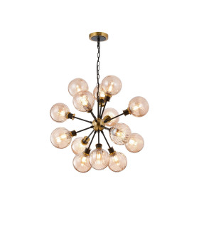 Placid 78cm Pendant 14 Light E14 15cm Round Segment Glass Shade Brass Amber Plated & Satin Black-1