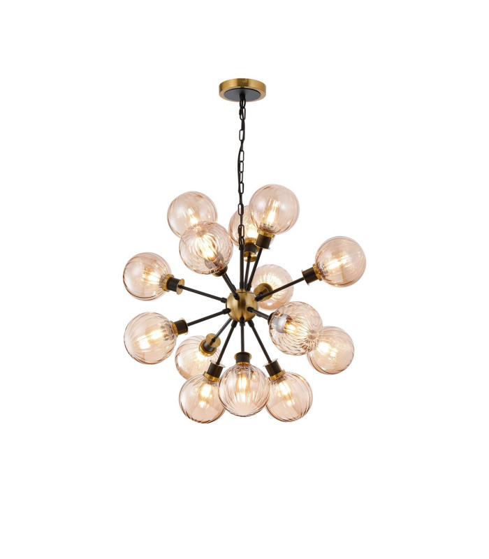 Placid 78cm Pendant 14 Light E14 15cm Round Segment Glass Shade Brass Amber Plated & Satin Black-1