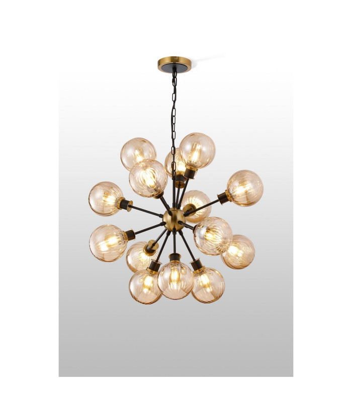 Placid 78cm Pendant 14 Light E14 15cm Round Segment Glass Shade Brass Amber Plated & Satin Black-3