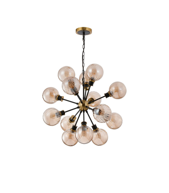 Placid 78cm Pendant 14 Light E14 15cm Round Segment Glass Shade Brass Amber Plated & Satin Black-4
