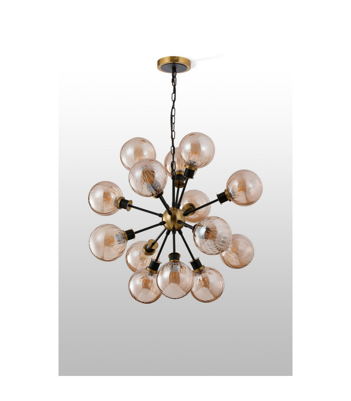 Placid 78cm Pendant 14 Light E14 15cm Round Segment Glass Shade Brass Amber Plated & Satin Black-8
