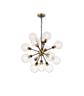 Placid 78cm Pendant 14 Light E14 15cm Round Segment Glass Shade Brass Clear & Satin Black-1