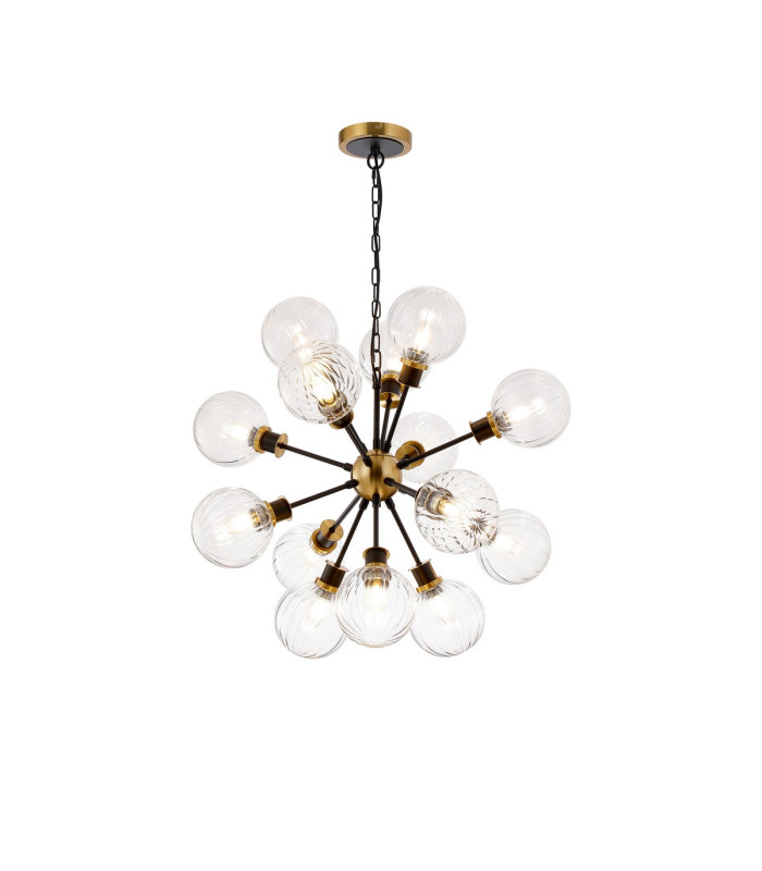 Placid 78cm Pendant 14 Light E14 15cm Round Segment Glass Shade Brass Clear & Satin Black-1