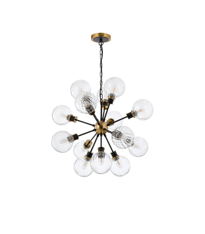 Placid 78cm Pendant 14 Light E14 15cm Round Segment Glass Shade Brass Clear & Satin Black-3