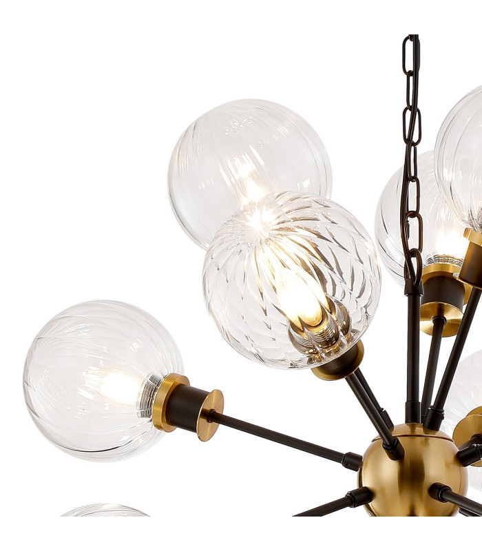 Placid 78cm Pendant 14 Light E14 15cm Round Segment Glass Shade Brass Clear & Satin Black-5