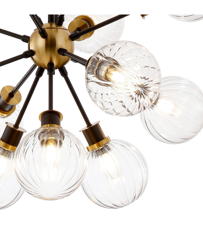 Placid 78cm Pendant 14 Light E14 15cm Round Segment Glass Shade Brass Clear & Satin Black-6