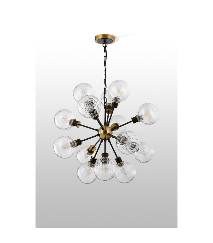 Placid 78cm Pendant 14 Light E14 15cm Round Segment Glass Shade Brass Clear & Satin Black-7