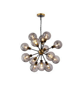 Placid 78cm Pendant 14 Light E14 15cm Round Segment Glass Shade Brass Smoke Plated & Satin Black-1