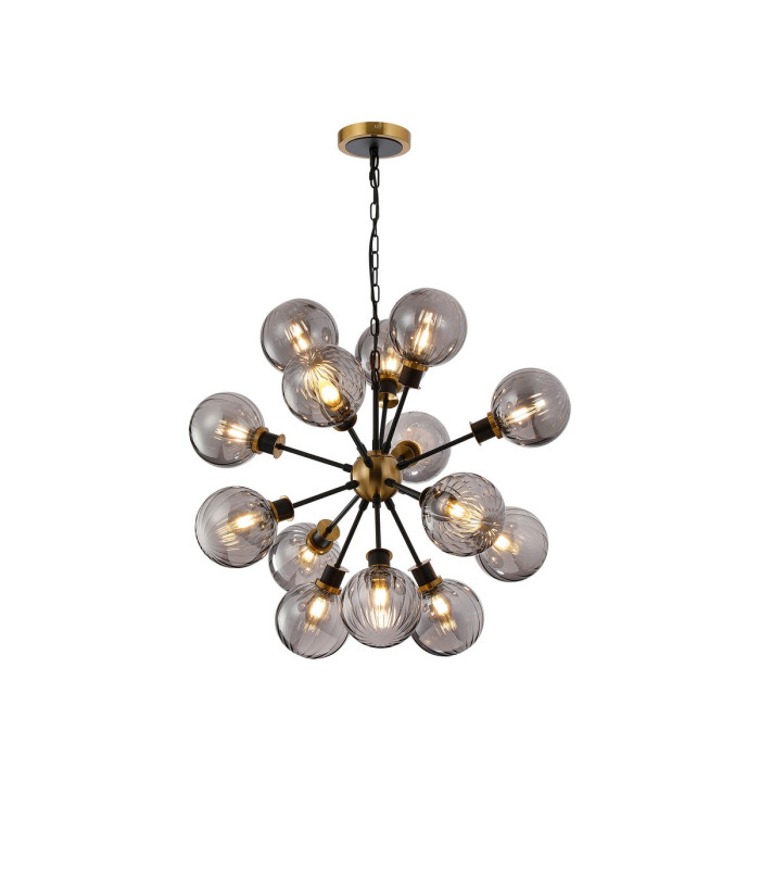 Placid 78cm Pendant 14 Light E14 15cm Round Segment Glass Shade Brass Smoke Plated & Satin Black-1