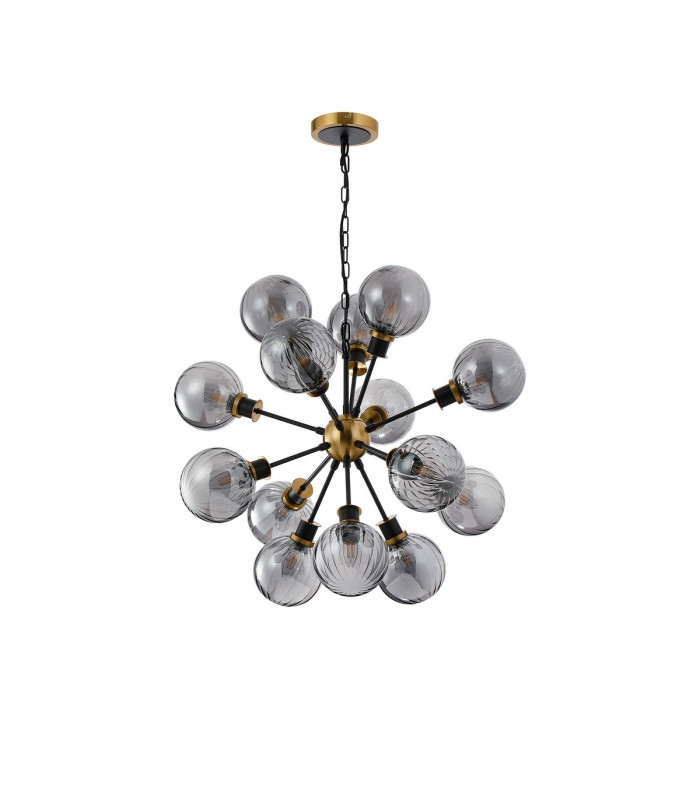 Placid 78cm Pendant 14 Light E14 15cm Round Segment Glass Shade Brass Smoke Plated & Satin Black-4