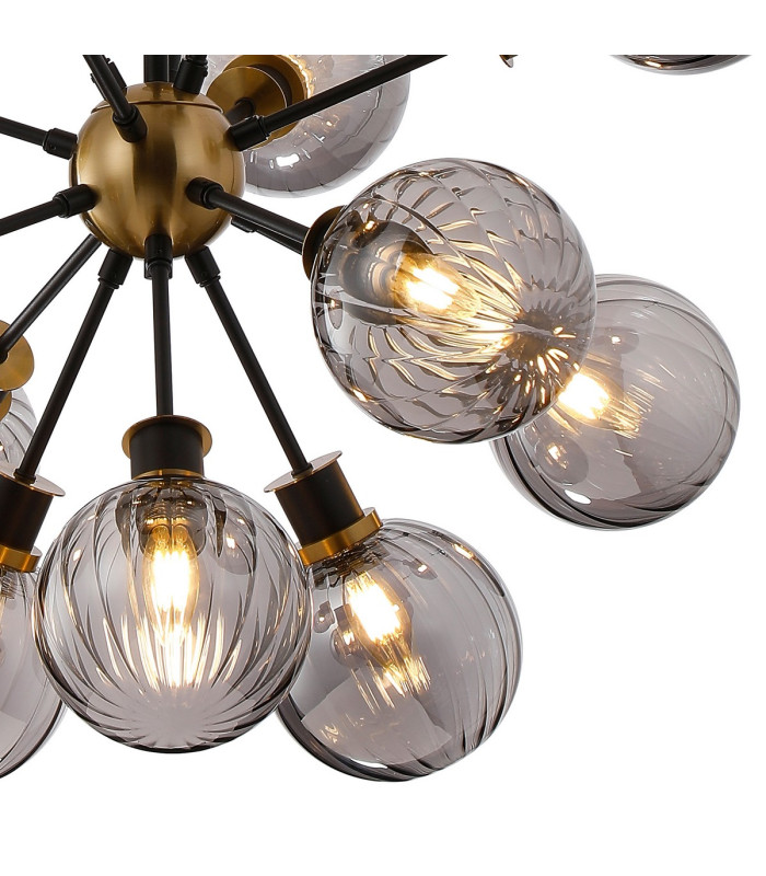 Placid 78cm Pendant 14 Light E14 15cm Round Segment Glass Shade Brass Smoke Plated & Satin Black-7