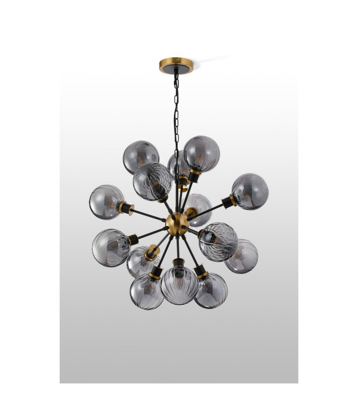 Placid 78cm Pendant 14 Light E14 15cm Round Segment Glass Shade Brass Smoke Plated & Satin Black-8