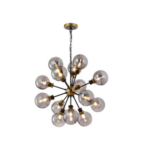 Placid 78cm Pendant 14 Light E14 15cm Round Glass Shade Brass Smoke Plated & Satin Black-1