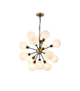 Placid 78cm Pendant 14 Light E14 15cm Round Speckled Glass Shade Brass White & Satin Black-1