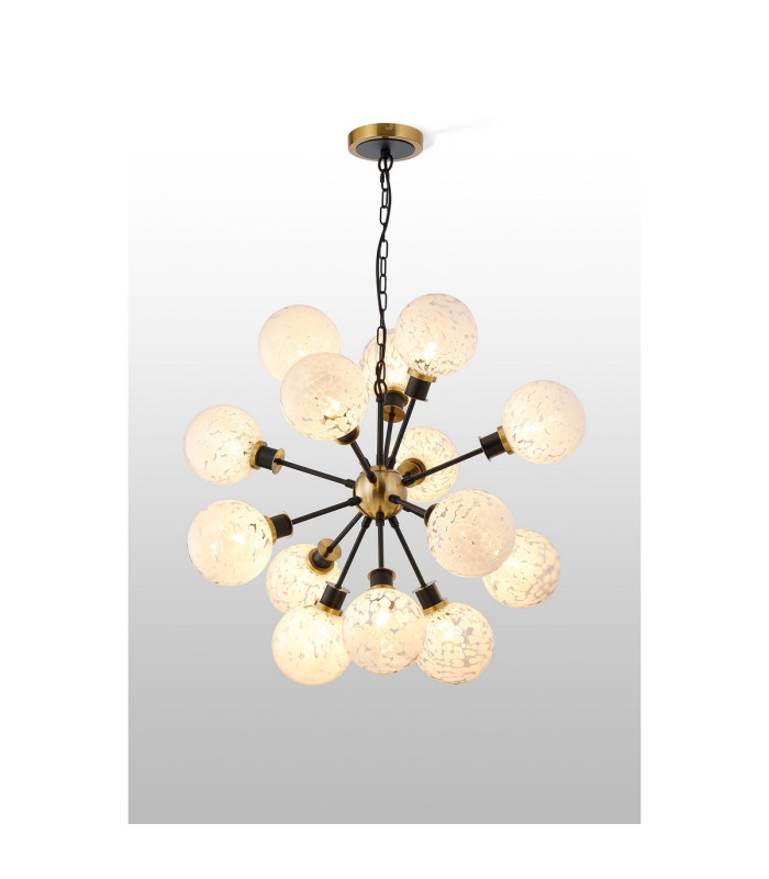 Placid 78cm Pendant 14 Light E14 15cm Round Speckled Glass Shade Brass White & Satin Black-3