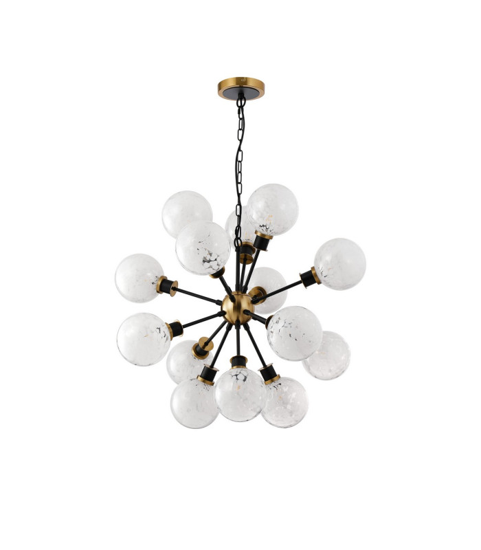 Placid 78cm Pendant 14 Light E14 15cm Round Speckled Glass Shade Brass White & Satin Black-4