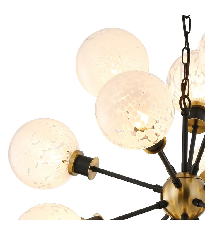 Placid 78cm Pendant 14 Light E14 15cm Round Speckled Glass Shade Brass White & Satin Black-6