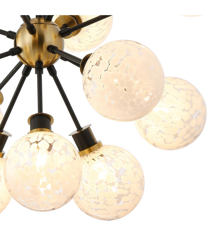 Placid 78cm Pendant 14 Light E14 15cm Round Speckled Glass Shade Brass White & Satin Black-7