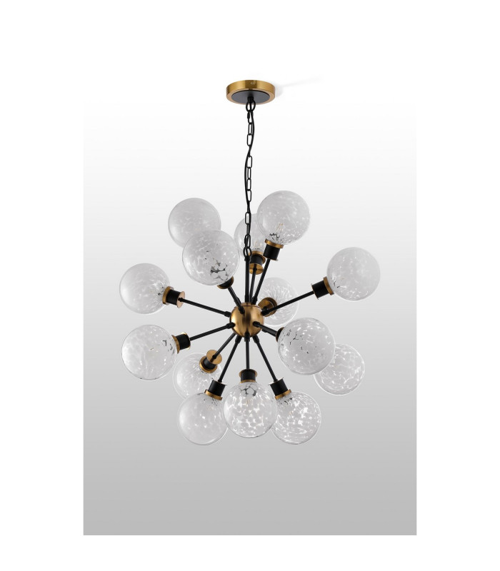 Placid 78cm Pendant 14 Light E14 15cm Round Speckled Glass Shade Brass White & Satin Black-8