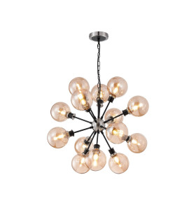 Placid 78cm Pendant 14 Light E14 15cm Round Glass Shade Satin Nickel Amber Plated & Satin Black-1