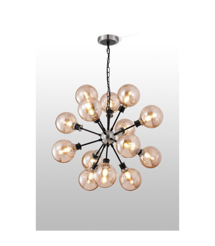 Placid 78cm Pendant 14 Light E14 15cm Round Glass Shade Satin Nickel Amber Plated & Satin Black-3
