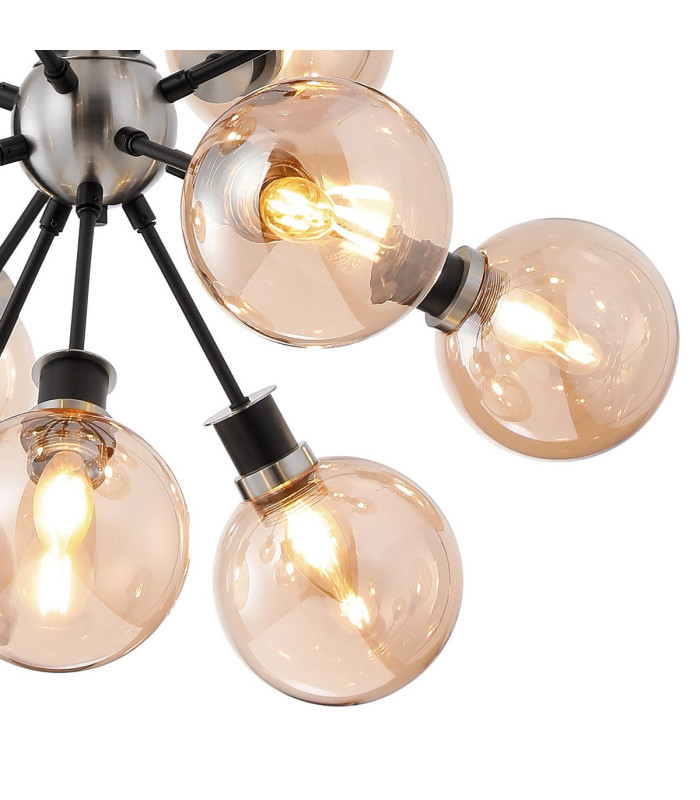 Placid 78cm Pendant 14 Light E14 15cm Round Glass Shade Satin Nickel Amber Plated & Satin Black-7