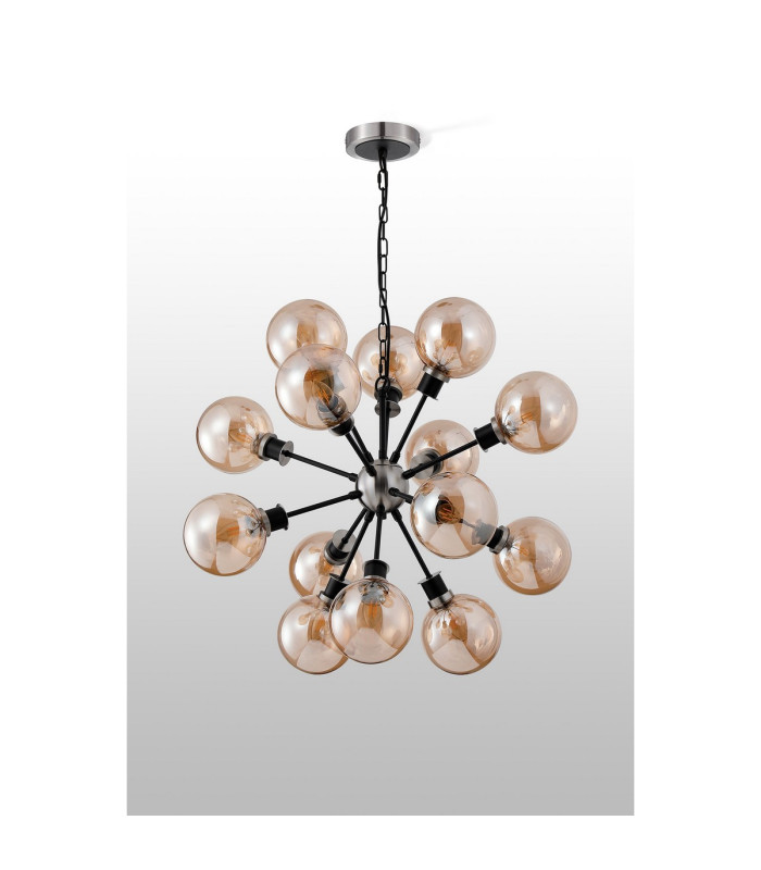 Placid 78cm Pendant 14 Light E14 15cm Round Glass Shade Satin Nickel Amber Plated & Satin Black-8