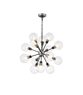 Placid 78cm Pendant 14 Light E14 15cm Round Glass Shade Satin Nickel Clear & Satin Black-1