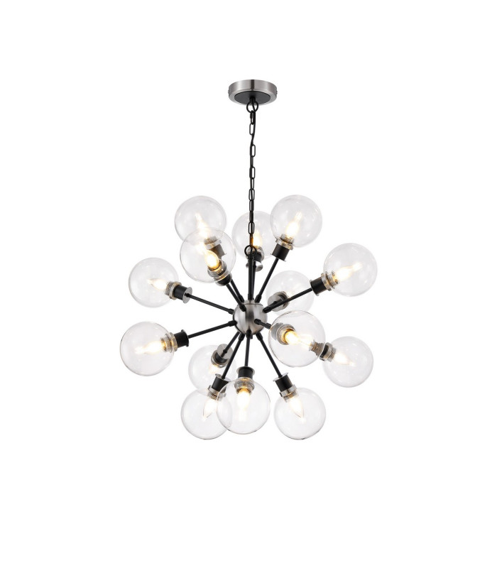 Placid 78cm Pendant 14 Light E14 15cm Round Glass Shade Satin Nickel Clear & Satin Black-1
