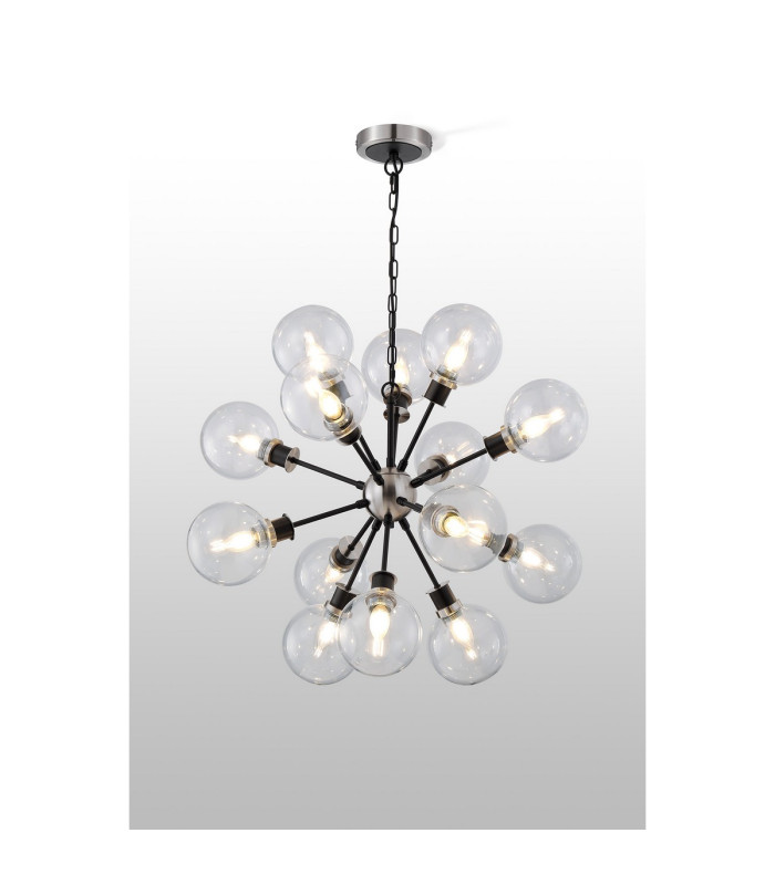 Placid 78cm Pendant 14 Light E14 15cm Round Glass Shade Satin Nickel Clear & Satin Black-3